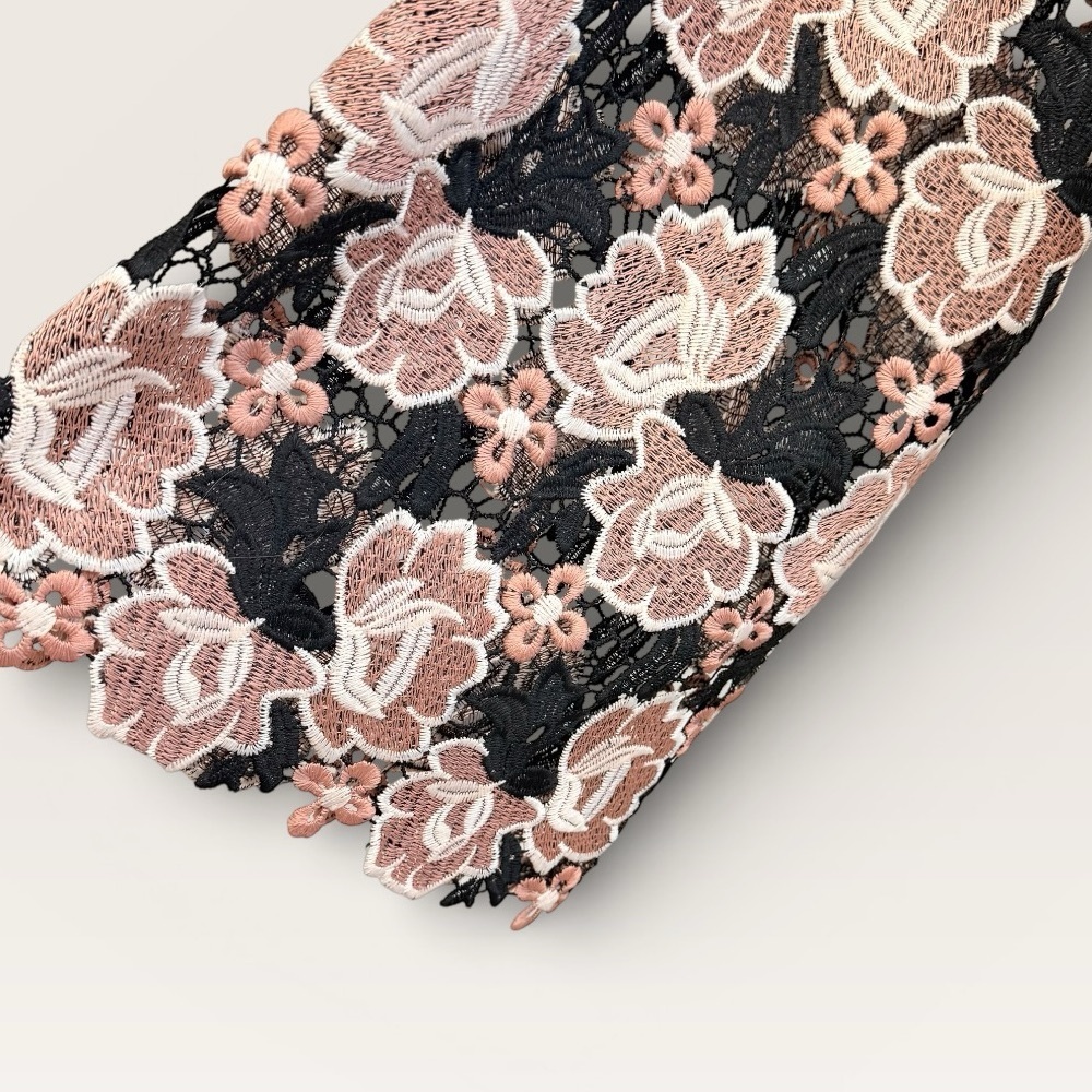 J.Marie Women's Black Cream Floral Talia Lace Mandarin Collar Caftan Dress NWT - Picture 5 of 14